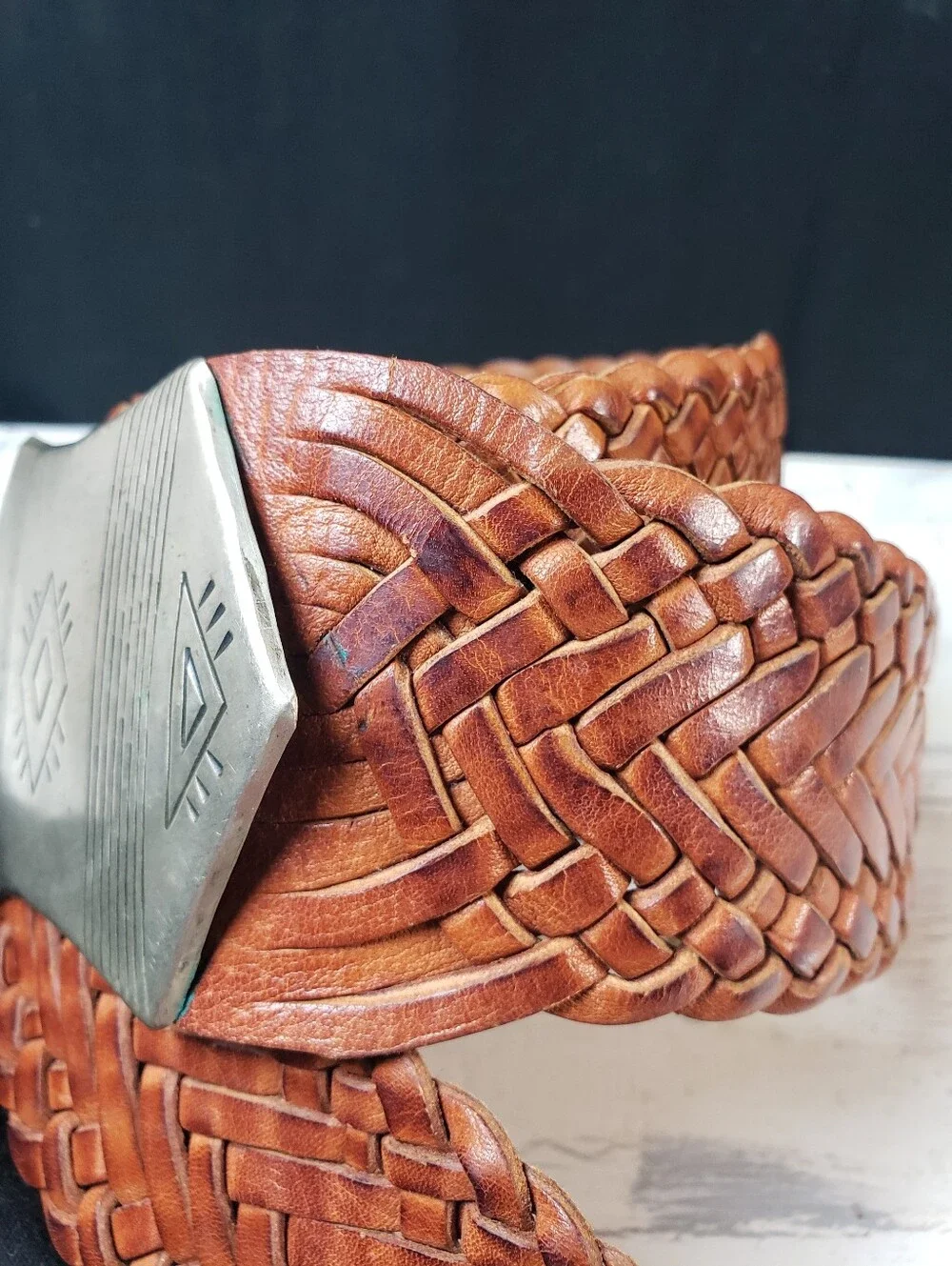 Four Winds Wide Braided Leather Waist Wrap/ Belt in Cognac - Women's M (30-32)